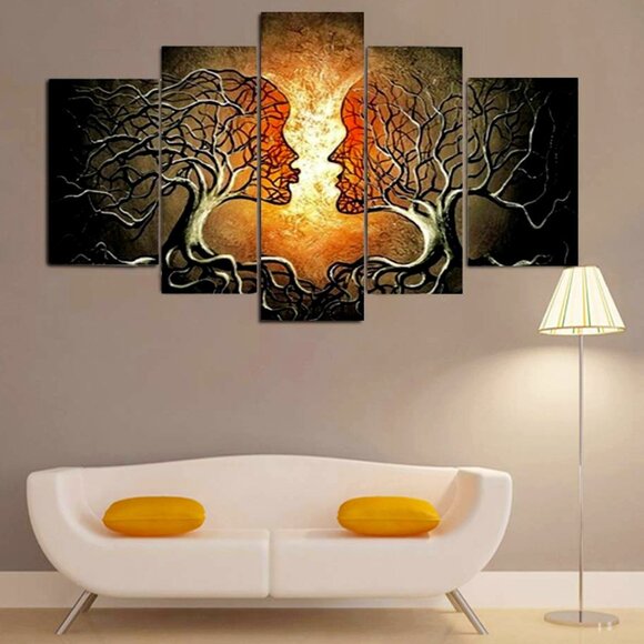 💋STUNNING!💋READY TO HANG WOOD FRAMED 5 PANELS OIL PAINTING